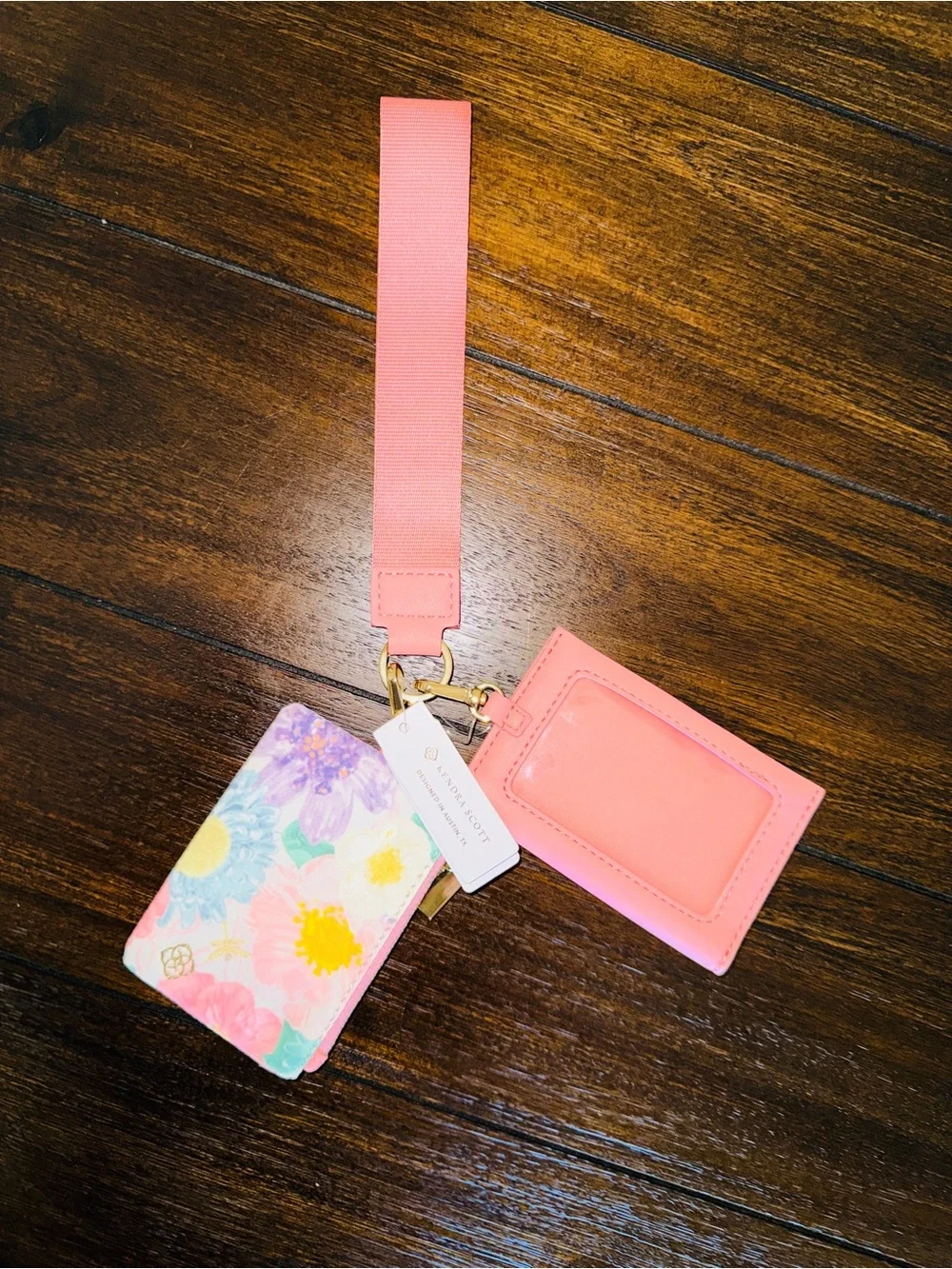 Kendra Scott Floral Dual Wallet Keychain/Wristlet - Pink/White - NWT